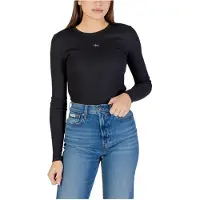 Calvin Klein Ls Woven Label 2x2 Top Black Größe: M | Longsleeves Outlet | Damen | Schwarz