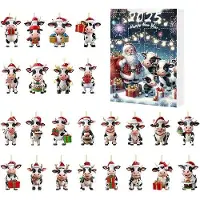OEM Adventskalender – Countdown-Kalender – Festliche Dekoration – 24 Kühe als Anhänger – 26 x 18 x 3 cm – Mehrfarbig