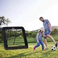 BellaFurn Fußball-Reboundernetz - Faltbares Trainingsnetz | Farbe: Schwarz | Abmessungen: 118x128x108-120 cm