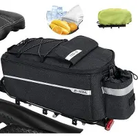 Unyqoos Fahrradtasche 10 L – isolierte, wasserdichte Gepäckträgertasche 38×16×15,5 cm, reflektierend, mit Regenhülle, abnehmbarer Schultergurt, schnell entfernbar