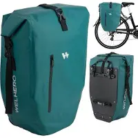 Unyqoos Fahrradtasche für Gepäckträger – 23–28 L, 100% wasserdicht, 61×31×16,5 cm, mit Tragegriff & Schultergurt, verstellbare Haken, Mintgrün