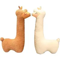 Unyqoos Alpaka Kuscheltier XXL – Plüsch-Alpaka Kuschelkissen, Weiß/Braun, 75/100/130 cm, hochwertiges Plüsch, 100% PP-Füllung, Sofa- & Schlafkissen