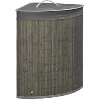 OKWISH Wäschekorb aus Bambus Grau, 38 x 38 x 57 cm, 55 L, mit Deckel und herausnehmbarem Innenbeutel