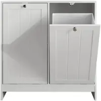 OKWISH Wäscheschrank aus MDF und Spanplatte, Weiß, mit 2 herausnehmbaren Wäschekörben und Kippschutz