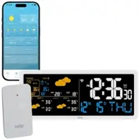 Luminea Home Control WLAN-Wetterstation mit Außensensor, Wettertrend, UV-Index, Uhr, App