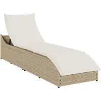 vidaXL Klappliege mit Auflage und Stauraum Beige Poly-Rattan