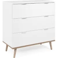 Finori Kommode Schubladenkommode in weiß und Eiche Sonoma Landhaus Sideboard Göteborg 80x87 cm mit 3 Auszügen Metallgriffe Chrom