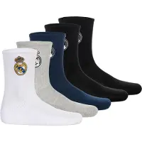 Real Madrid Kinder Socken, 5er Pack - Tennis Embroidery Socks, Emblem-Logo gestickt, Baumwollmischung, einfarbig