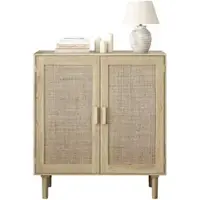 MODFU Aufbewahrungsschrank aus MDF und Rattan, Natur, 80 x 40 x 88 cm, 2 Türen