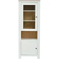 MODFU Hochschrank aus Holzwerkstoff Weiß, 70x40x188 cm, Vitrine mit Glastür, LED und verstellbaren Einlegeböden