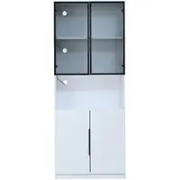 MODFU Vitrine aus Spanplatte Weiß 80x30x200 cm mit Glastüren, LED-Beleuchtung, verstellbarem Einlegeboden