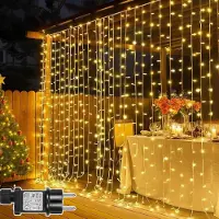 ROSNEK 3X3M LED Lichtervorhang 31V Lichterkette Wasserdicht mit 8 Lichtmodi und Timer Innen Party Garten Hochzeit Weihnachten Deko, Warmweiß