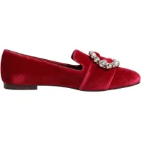 Dolce&Gabbana Rote Samt Crystal Schnalle Slipper Flachschuhe