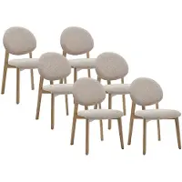 Vente-unique 6er-Set Stühle aus texturiertem Stoff und hellem natürlichem Kautschukholz - Beige - MARLENI