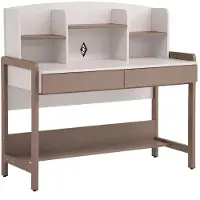 Beautysofa Moderner Arbeitstisch BOREO Schreibtisch 120 cm mit Aufsatz, 2 Schubladen und Ablage, Metallbeine, Kaschmir/Cappuccino