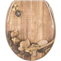 Woltu WC Sitz mit Absenkautomatik,Toilettensitz Motiv, Toilettendeckel aus Duroplast, Stable Klodeckel Hochwertige Qualität Toilettenbrille,Oval,Beige Schale
