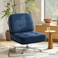 Sweiko Drehbarer Akzentstuhl, gepolsterter Lesesessel mit Chenille, breitem Sitz, Federkissen und Metallbeinen, Dunkelblau