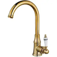 Benza Ibenzoa Vintage Küchenarmatur Gold – Messing mit goldfarbener Oberfläche, 360° schwenkbarer Auslauf, Retro-Landhausmischer für Warm- & Kaltwasser