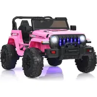 Goplus 12V Kinder Elektroauto, Kindefahrzeug mit 2,4 GHz Fernbedienung, Softstart, Scheinwerfer & Rücklicht, Kinderauto mit Startsound, Hupe, Musik & blauen Lichteffekten, für 3-8 Jahre (Rosa)