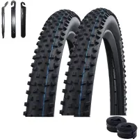 Schwalbe 2 x Faltreifen Rocket Ron Evolution Super Ground 29 x 2,25 (57-622) Schwarz + 2 x Schläuche SV19 inkl. Reifenheber