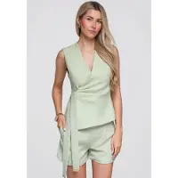 Larica Marynarka Taliowana Bez Rękawów Elegancka OW-BL-E0004 green S