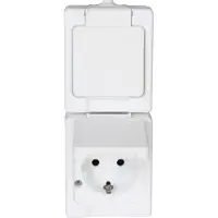 Kopp Standard Feuchtraum IP44 AP arktisweiß Aufputz Schalter Steckdosen Taster STANDARD – Aufputz Feuchtraum Steckdose, 2-fach