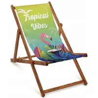 AllBags Premium Holz Strandliegestuhl "Tropical Vibes" – Klappbare Gartenliege mit Holzgestell für Strand & Garten