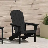 Markenlos Adirondack-Stuhl, klassischer Gartenstuhl aus HDPE 82x74x90 cm in Schwarz, bequemer Sessel für den Außenbereich mit breiten Armlehnen, wetterbeständiger Kunststoffstuhl für Balkon und Terrasse