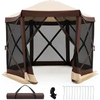 Costway Pop up Pavillon für 4-6 Personen, Faltpavillon mit 6 Moskitonetzen, Reißverschlusstür & Tragetasche, Gartenpavillon, Partyzelt 300x258x230cm