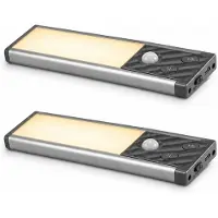 Axvcuxio 2er-Set LED-Nachtlichter mit Bewegungsmelder, 23 cm kabellose Schrankleuchten, USB-C wiederaufladbar, 3 Lichtfarben, 3 Helligkeitsstufen, Silber