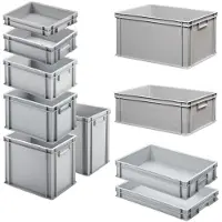 BRB-Lagertechnik Set mit 10 Eurobehältern in 10 versch. Größen/Höhen, 6x 400x300 / 4x 600x400 mm, grau