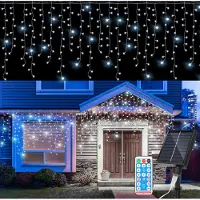 Jayseuw 10M LED Solar Lichterkette LED Eisregen 400 LEDs Eiszapfen Lichtervorhang mit Fernbedienung Innen Garten Deko Kaltweiß