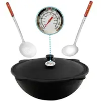 4BIG.fun Gusseisen Kasan 12L NAMANGAN Aludeckel inkl. Thermometer Schaumkelle, Schöpflöffel