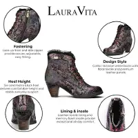 LAURA VITA Damen-Blumen-Goth-viktorianische Leder-Fußstiefel mit Absatz – Alcizeeo-190