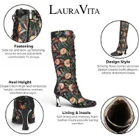 LAURA VITA Schwarze viktorianische Blumenlederstiefel mit kniehohem Absatz für Frauen – Oanelo-02