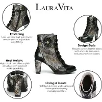 LAURA VITA Schwarze Lederstiefel mit Blumenabsatz und Schnürstiefel für Damen – Alcbaneo 173