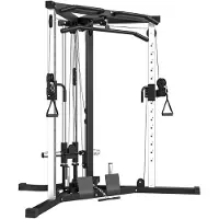 Novzep Kraftstation Fitnessstation mit Latzug, Klimmzugstange Curl-/Ruderstange Griffe, 15-fach verstellbar