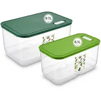 Vip Ahmet Obst- und Gemüse-Aufbewahrungsboxen, 2er-Set 6,1 L + 9,7 L, stapelbar, mit regulierbarem Belüftungsdeckel, Grün