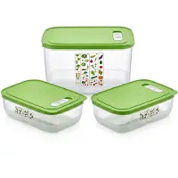 Vip Ahmet Gemüse- und Obst-Aufbewahrungsboxen, 3-teiliges Set mit Belüftungsdeckel, 2x 1,8 L und 1x 4,3 L, Grün