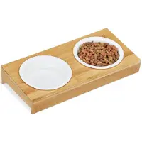 Markenlos Futterstation mit Bambusständer - Natur/Weiß