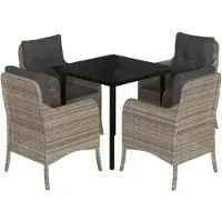DKD Home Decor vidaXL 5-tlg. Garten-Essgruppe mit Kissen Hellgrau Poly Rattan