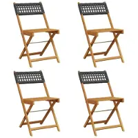 vidaXL Klappstühle, 4 Stück, schwarz, aus Polyrattan und Massivholz