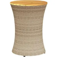 vidaXL Garten-Beistelltisch Trommelform Beige Poly Rattan Massivholz
