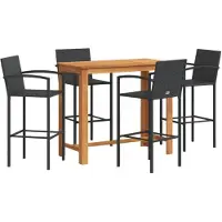 vidaXL 5-tlg. Gartenbar-Set Schwarz Massivholz Akazie und Poly Rattan