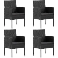 vidaXL Gartenstühle mit Kissen in Schwarz 4 Stk. Schwarz Polyrattan