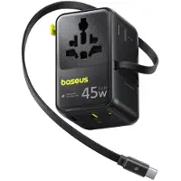 Baseus Adapter Reise / Netzladegerät PicoGo AG11 45W 6-in-1 EU/UK/US/AU/JP/CN + Kabel, Schwarz