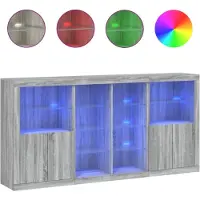 vidaXL Sideboard mit LED-Leuchten Grau Sonoma 202x37x100 cm