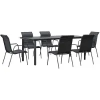 vidaXL 7-tlg. Garten-Essgruppe Schwarz Stahl und Textilene