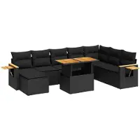 vidaXL 9-tlg. Garten-Sofagarnitur mit Kissen Schwarz Poly Rattan