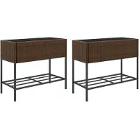 vidaXL Hochbeete mit Ablage 2 Stk. Braun 90x40x75 cm Poly Rattan